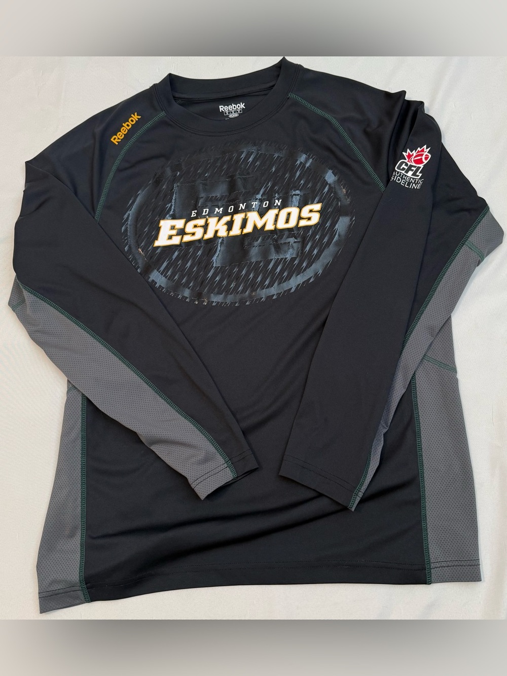 Reebok Black & Gray Edmonton Eskimos Long Sleeve Performance Tee